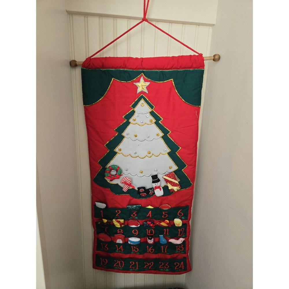 VTG Advent Calendar 1991 Pockets of Learning Christmas Plush Felt Tree *READ*